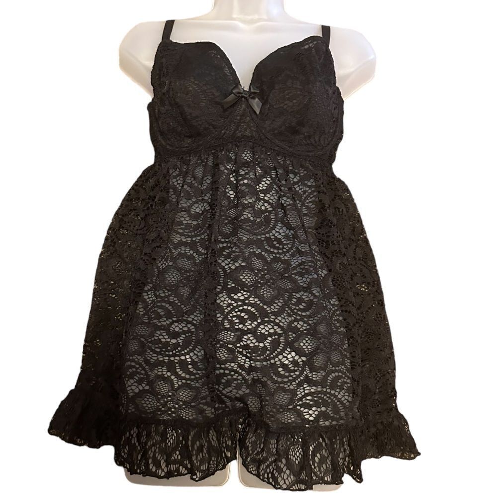 Adore Me Black Lace BabyDoll Cami Sexy Mini Lingerie